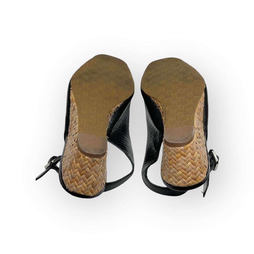 Banana Republic ❁ Leather Peep Toe Slingback Sandal Straw Espadrilles ❁ Black ❁ - Picture 11 of 16